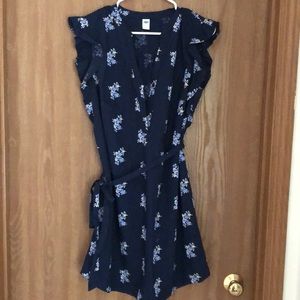 Navy Floral Dress with Tie